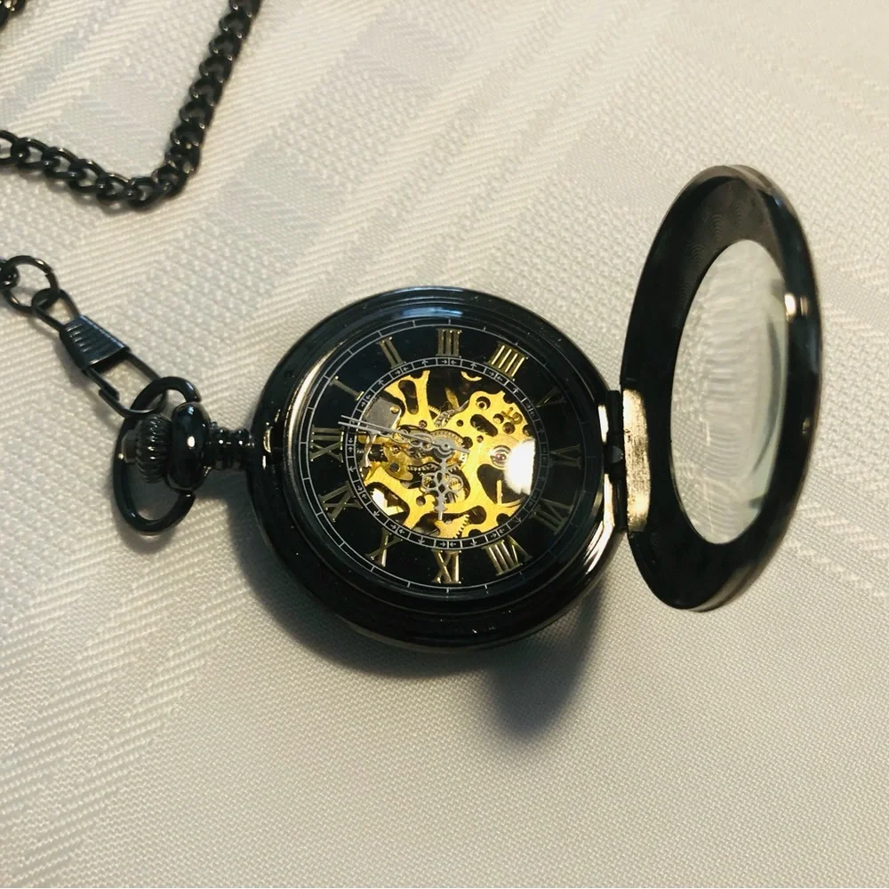 Like New Black Men’s Mechanical Pocket Watch with Chain